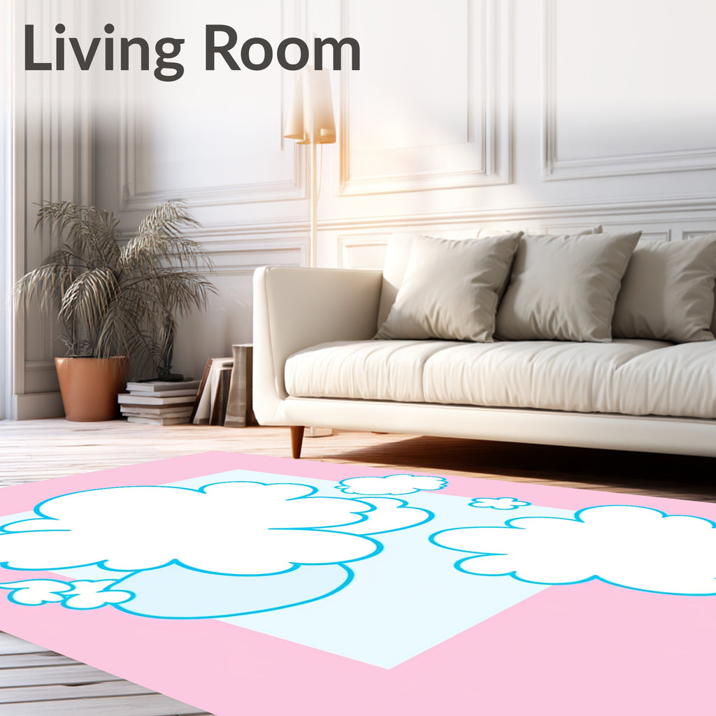 Whimsical Pink Cloudscape Abstract Rug