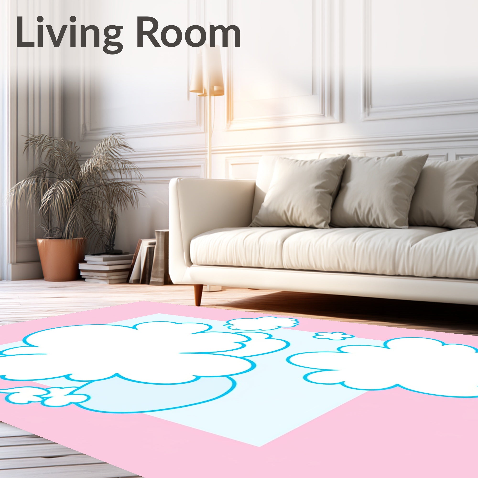 Whimsical Pink Cloudscape Abstract Rug