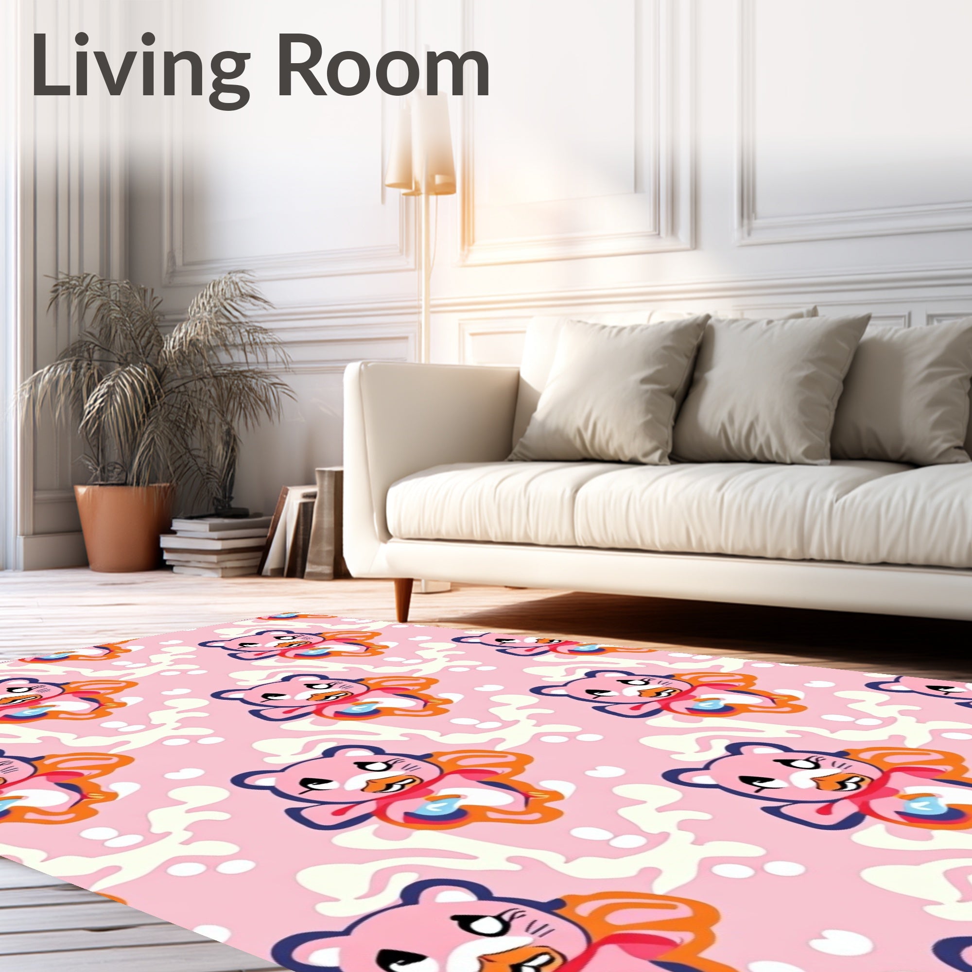 Pink Bear Rainbow Heart Whimsical Rug