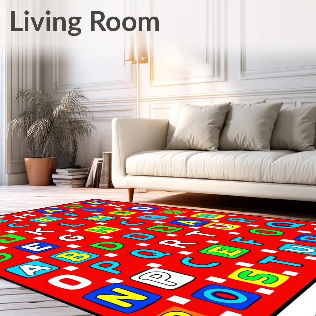 Alphabet Squares Red Rug
