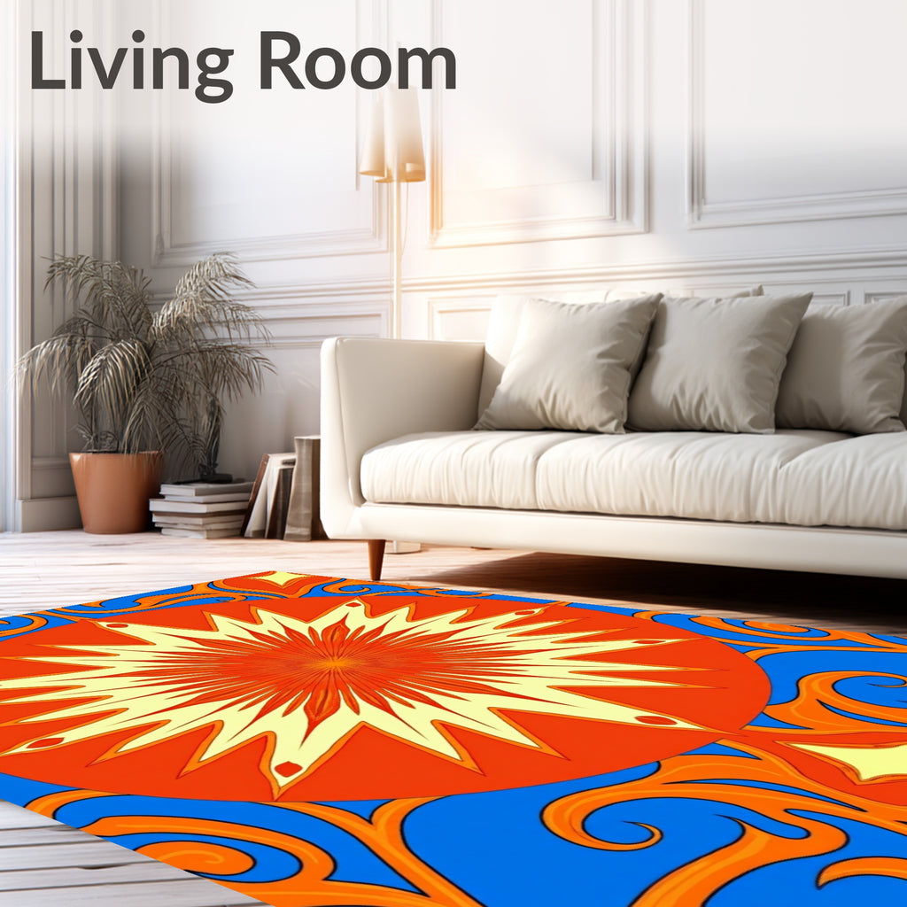 Vibrant Orange Sunburst Swirl Rug