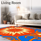 Vibrant Orange Sunburst Swirl Rug