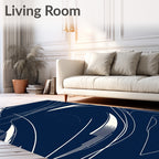 Navy White Abstract Swirl Lines Rug
