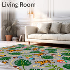 Playful Orange Tigers With Green Leaves Rug