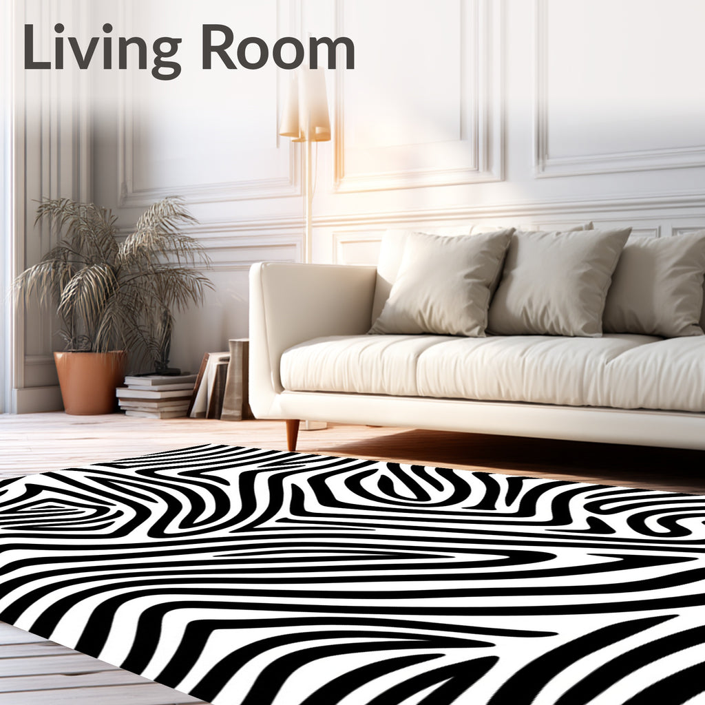 Bold Black White Abstract Strips Rug