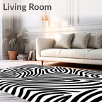 Bold Black White Abstract Strips Rug