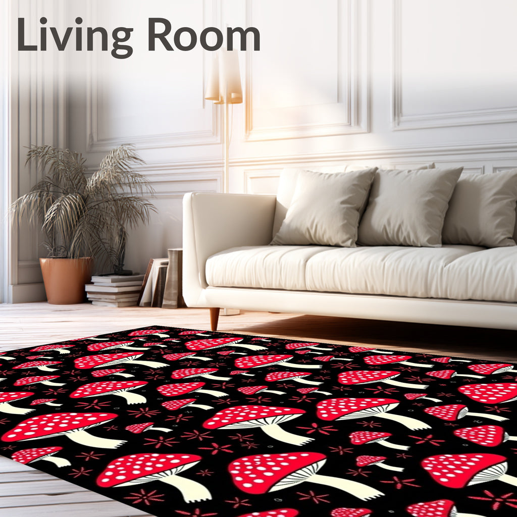 Whimsical Red Mushroom Forest Collection Rug