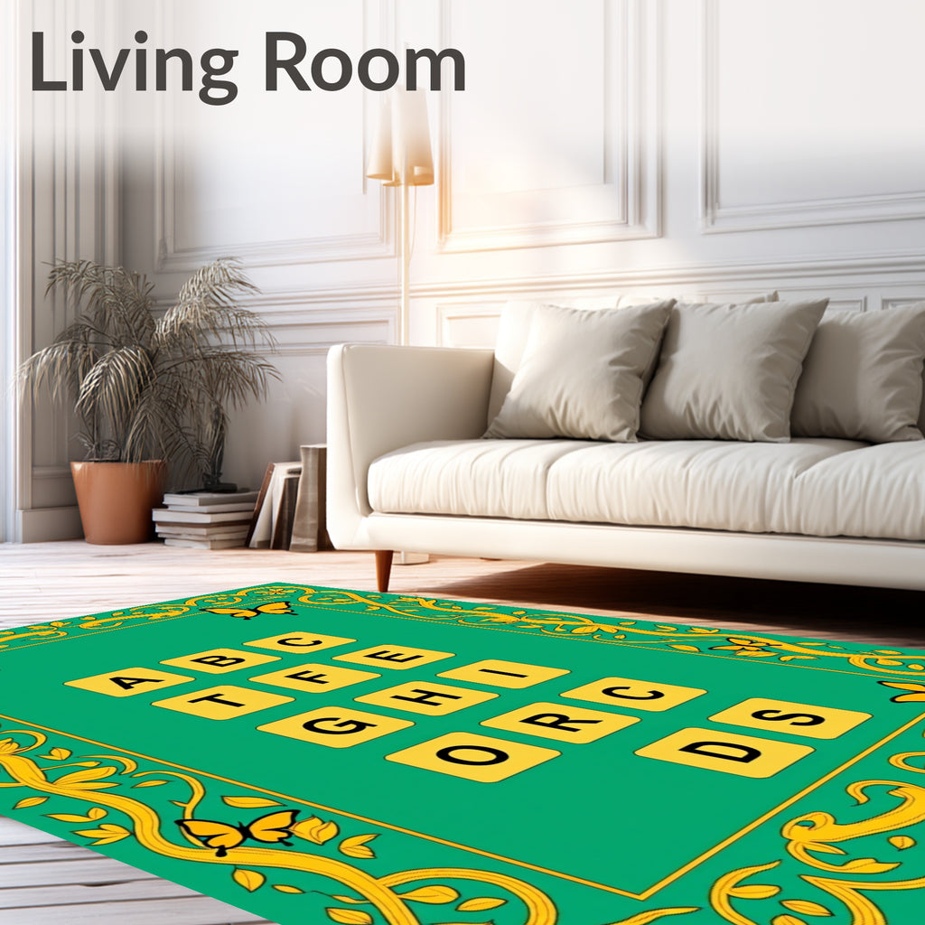 Emerald Green Yellow Butterfly Garden Rug