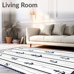 Dark Blue Anchor Wood Striped Rug