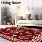 Deep Red Tribal Feather Mandala Rug