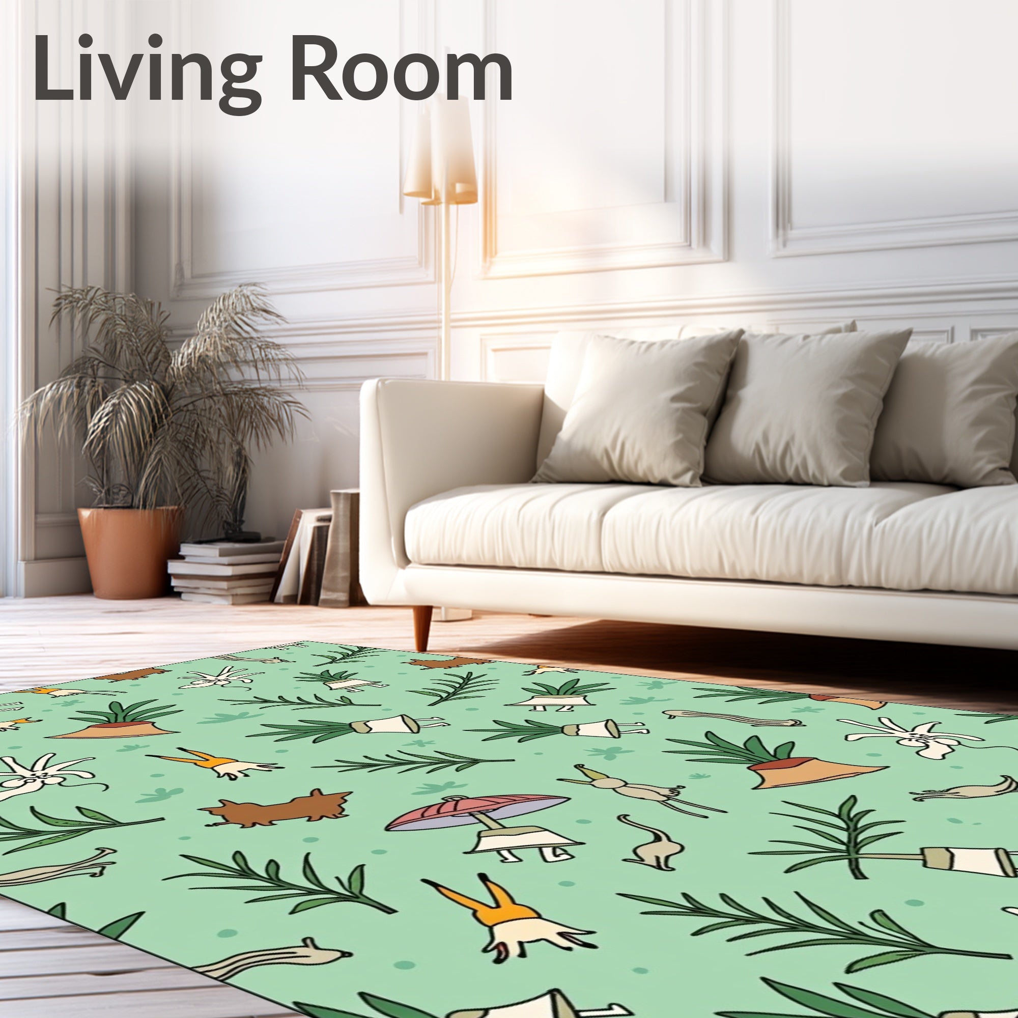 Whimsical Green Whimsical Character Garden Rug
