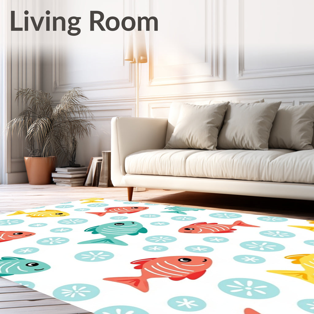 Yellow Coral Aqua Fish Circles Rug