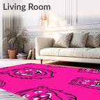 Vibrant Pink Grinning Tiger Heads Rug