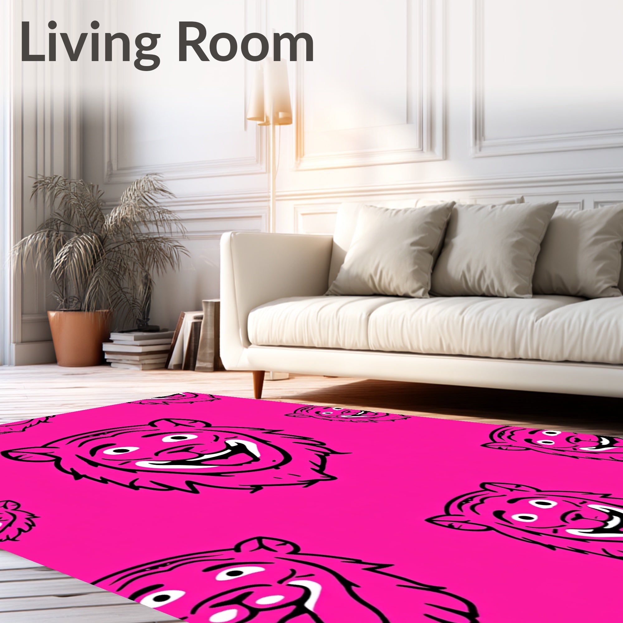 Vibrant Pink Grinning Tiger Heads Rug