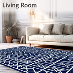 Navy White Interlocking Geometric Layout Rug