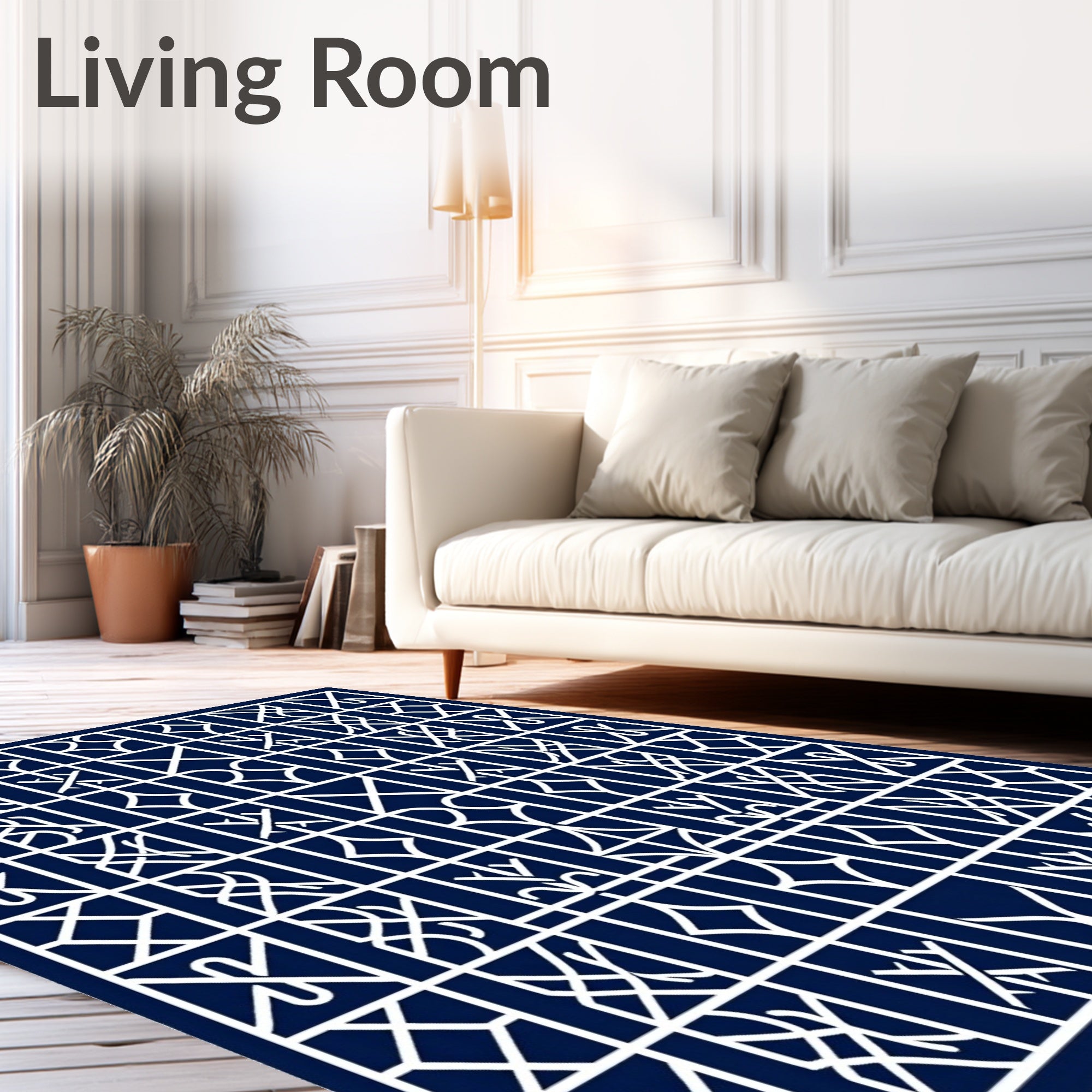 Navy White Interlocking Geometric Layout Rug