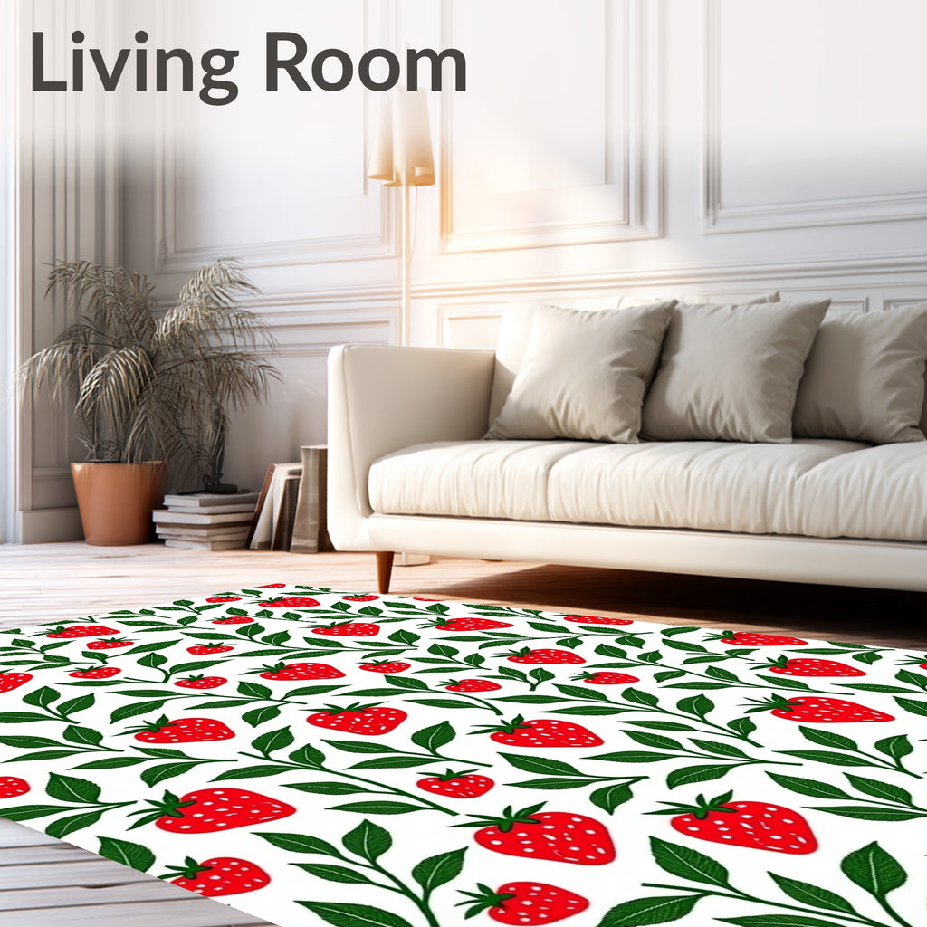 Whimsical Red Strawberry Foliage Rug