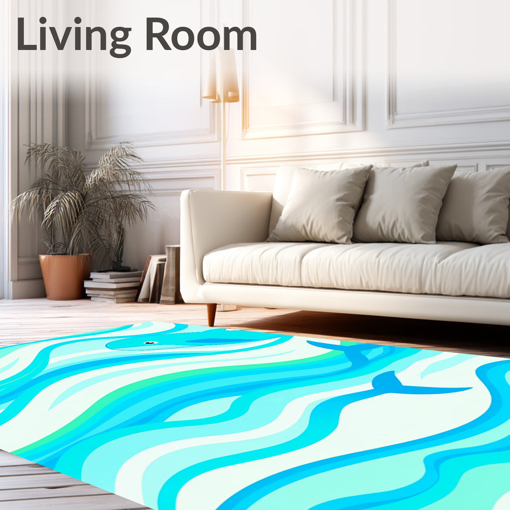 Ocean Blue Dolphin Waves Rug