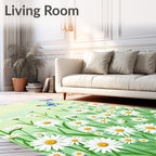 Field of Daisies With Purple Butterflies Rug