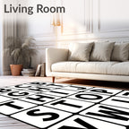 Alphabet Blocks Black White Grid Rug