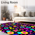 Vivid Neon Alphabet Stars Hearts Rug