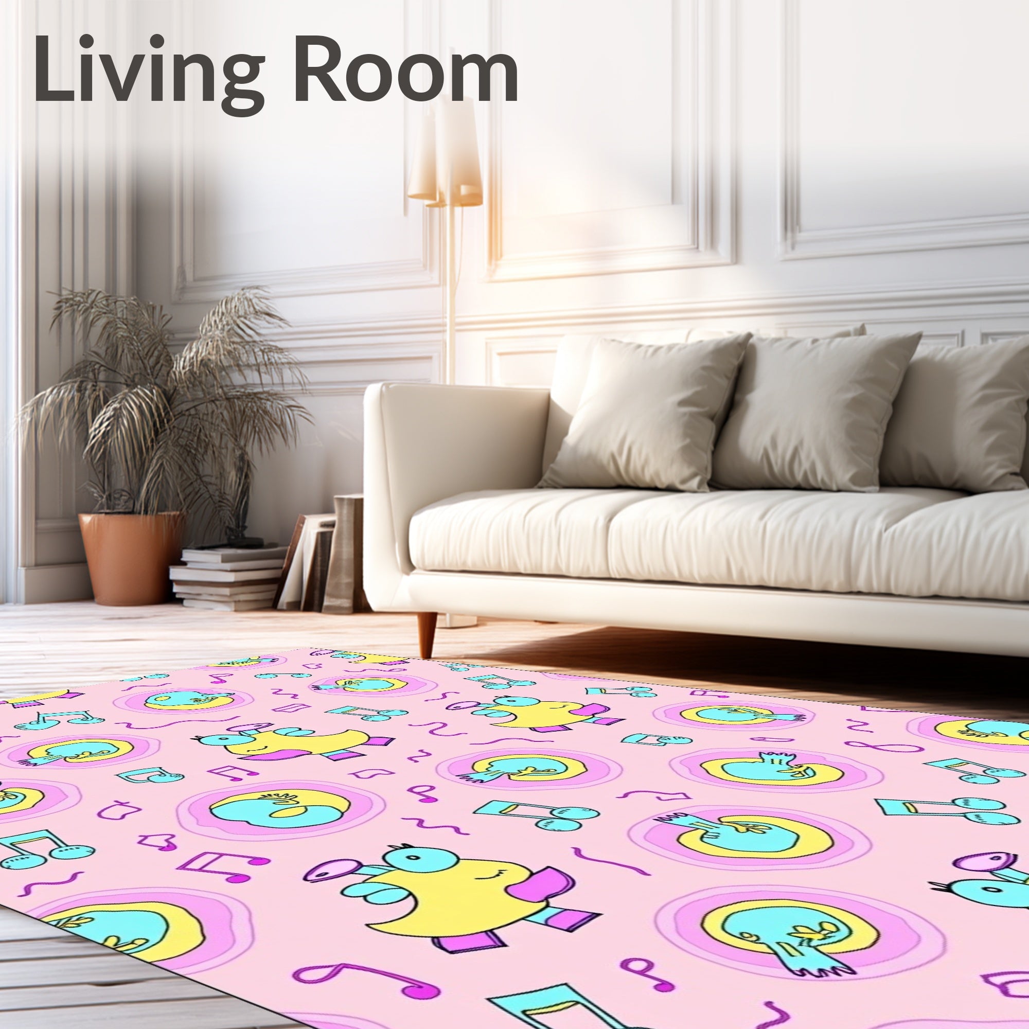 Whimsical Yellow Bird Musical Notes Rug