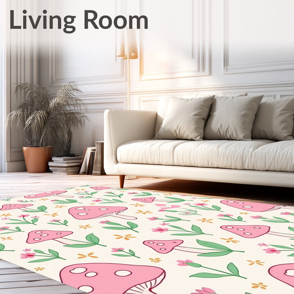 Pink Mushroom Floral Garden Rug