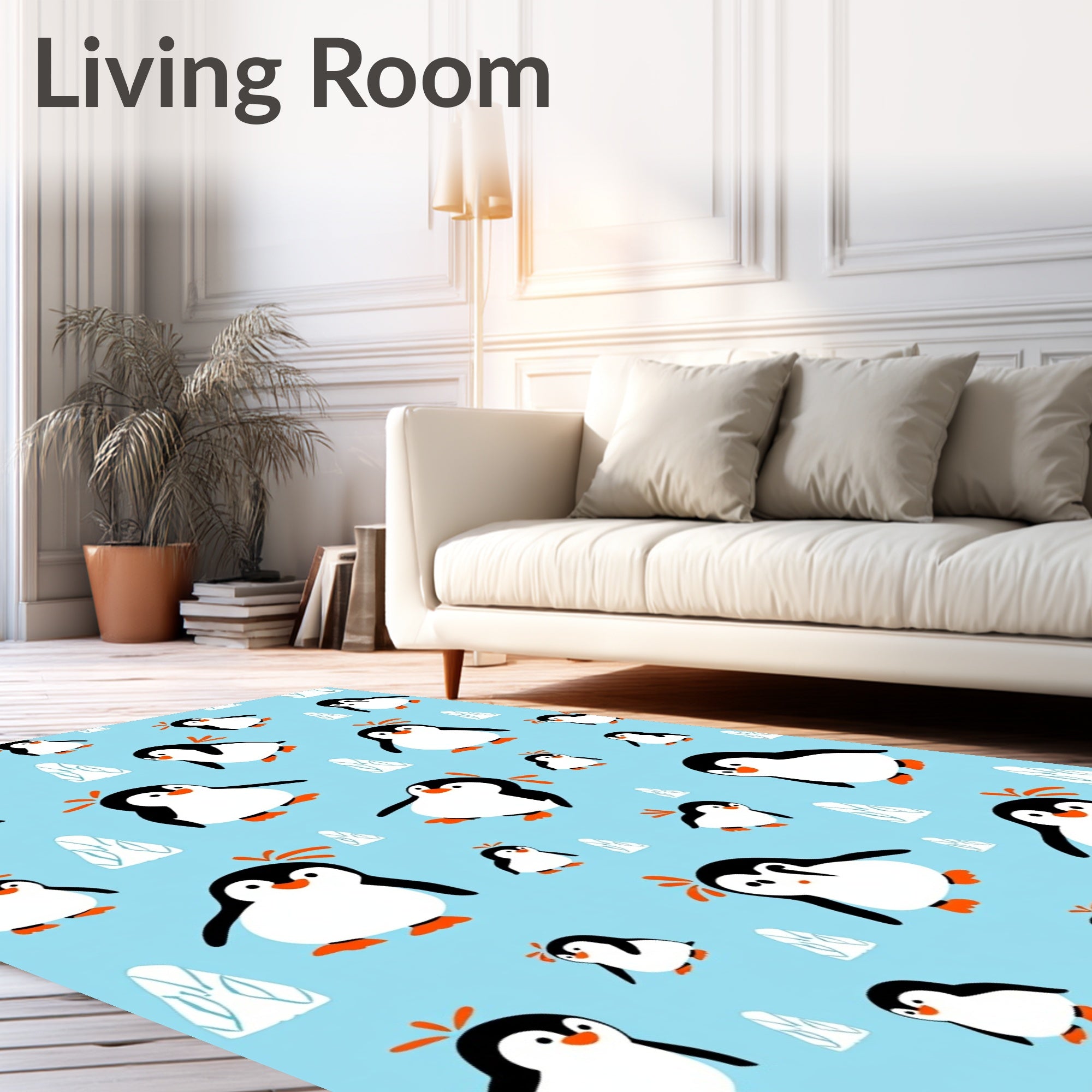 Whimsical Penguin Ice Pattern Rug