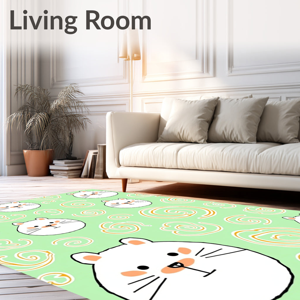 Playful White Hamster Swirls Rug