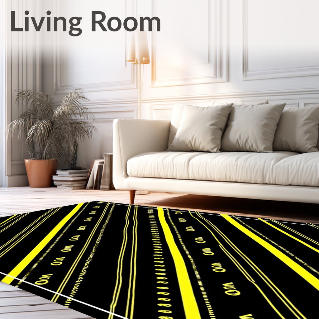 Bold Black Yellow Diagonal Stripe Rug