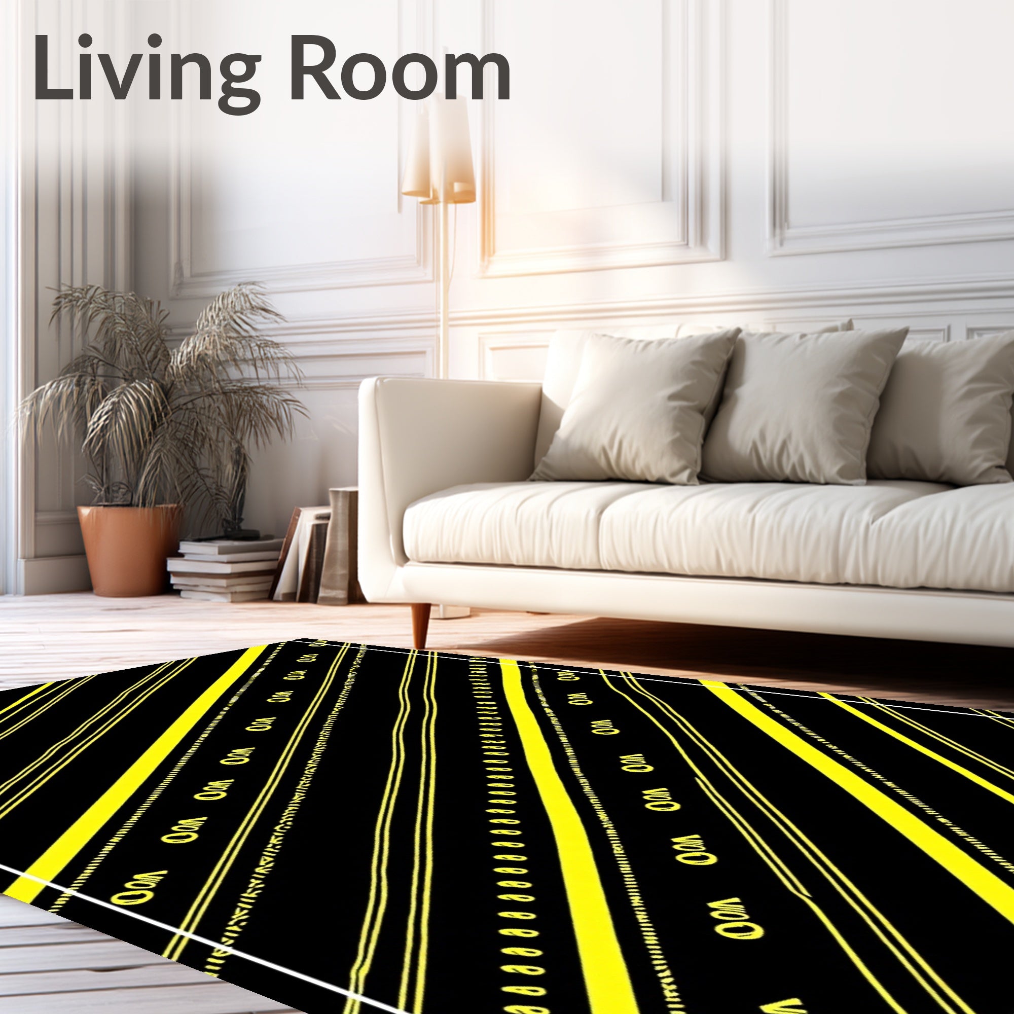 Bold Black Yellow Diagonal Stripe Rug