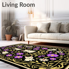 Whimsical Black Cats Purple Floral Garden Rug