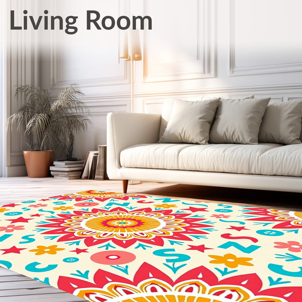 Colorful Floral Sunburst Mandala Elements Rug
