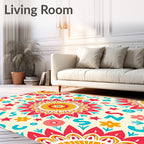 Colorful Floral Sunburst Mandala Elements Rug