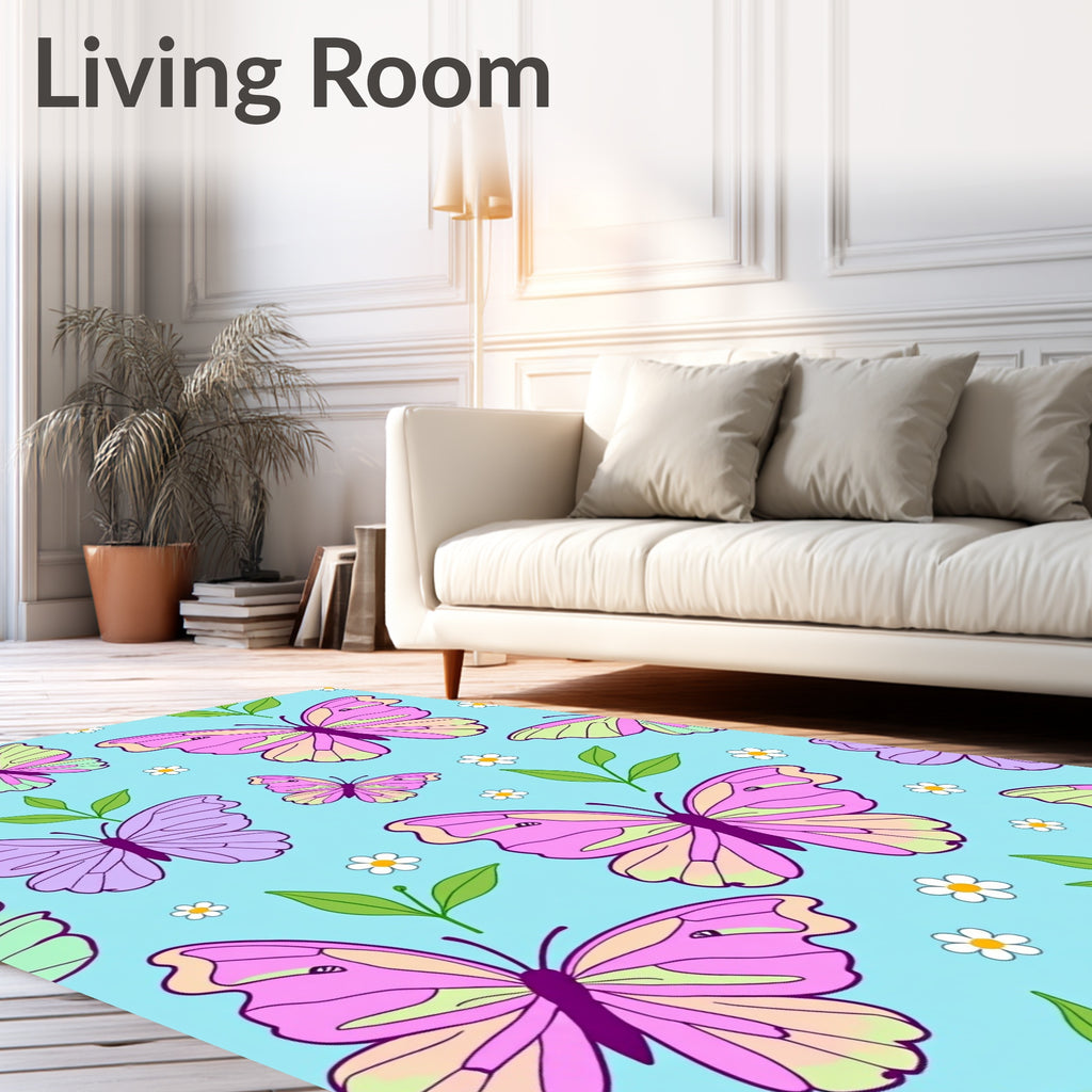 Pastel Pink Purple Butterfly Garden Rug