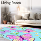 Pastel Pink Purple Butterfly Garden Rug