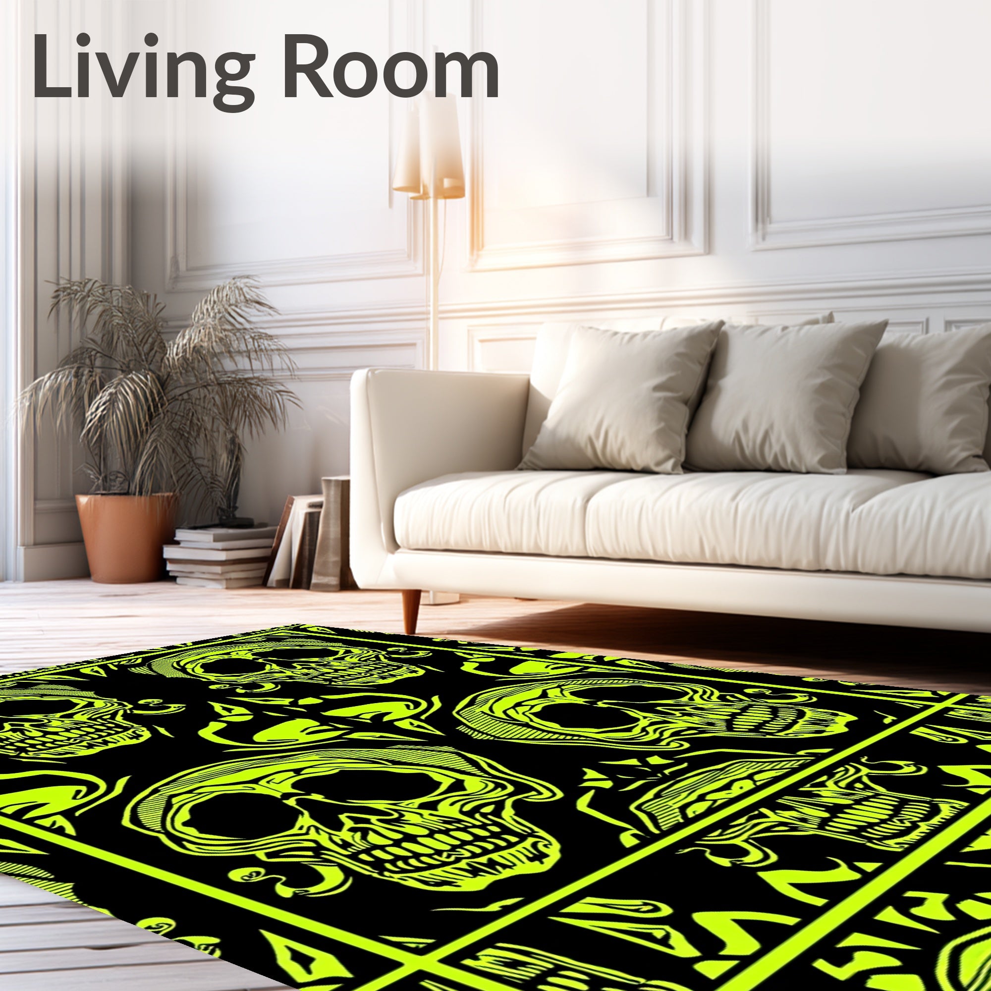 Neon Yellow Skull Symmetrical Repeat Rug