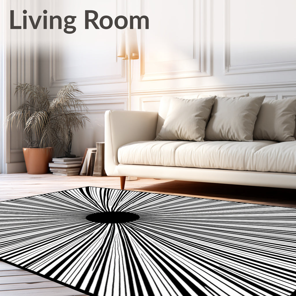 Bold Black Radial Starburst Rug