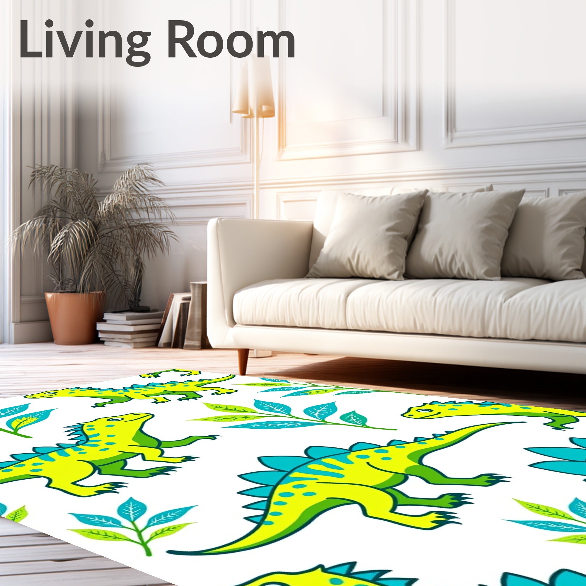 Bright Yellow Dinosaur Plant Play Rug