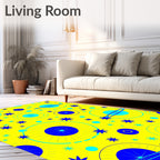 Yellow Cosmic Starburst Spaceship Rings Rug