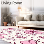 Whimsical Pink Floral Butterfly Garden Rug