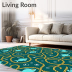 Teal Fish Nautical Rope Pattern Rug