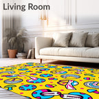 Psychedelic Mushroom Circles Yellow Rug