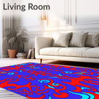 Bold Red Swirl Blue Abstract Rug