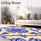 Vibrant Blue Floral Medallion Cream Rug