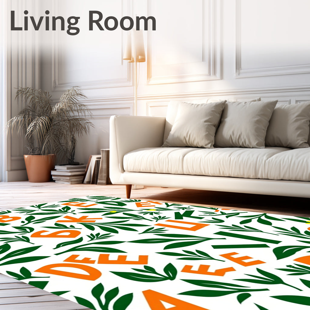 Bold Orange Green Alphabet Foliage Rug