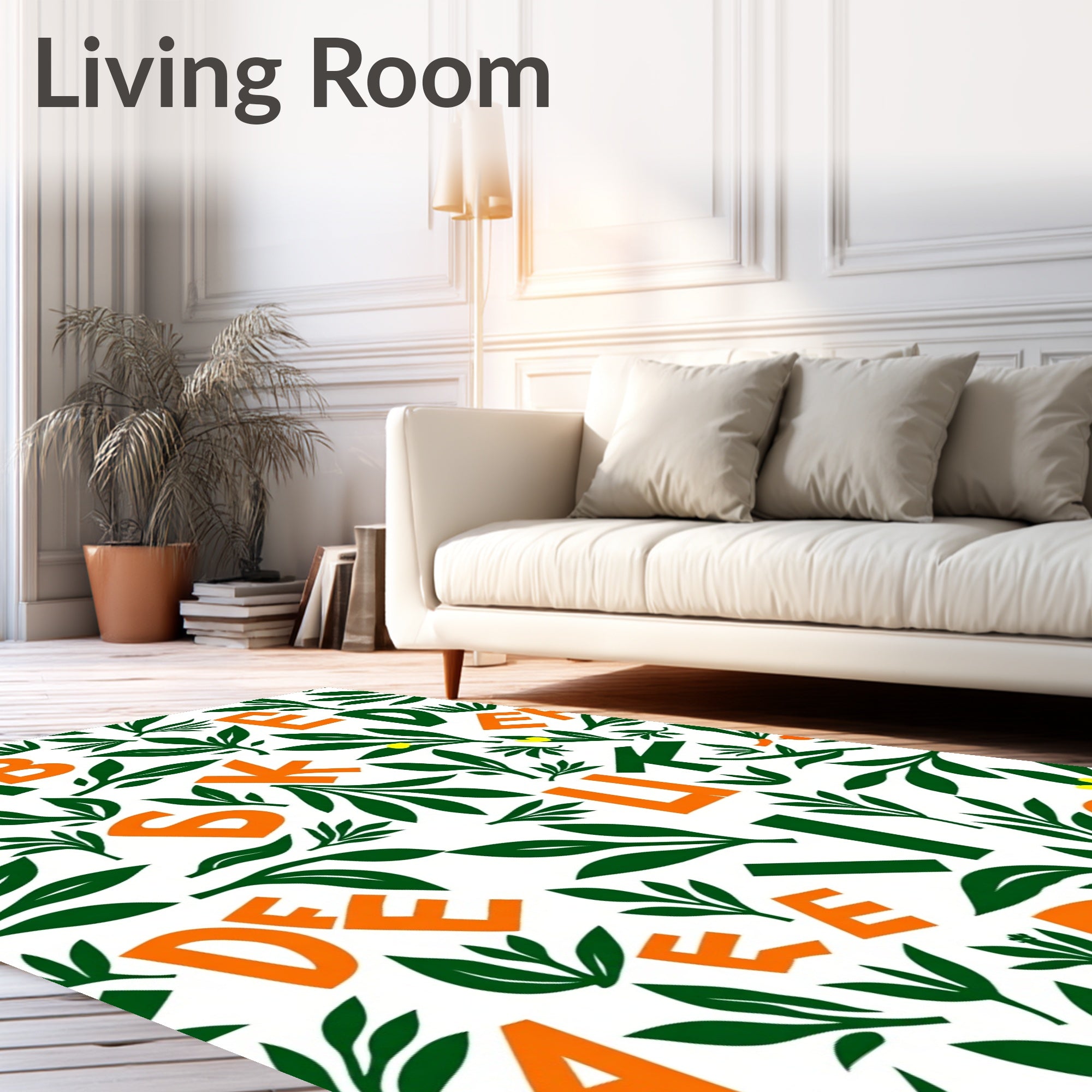 Bold Orange Green Alphabet Foliage Rug