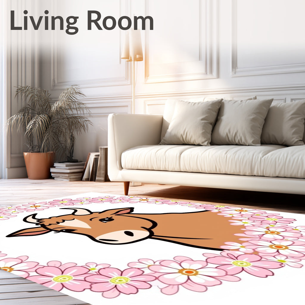 Cute Cow Pink Floral Wreath Rug