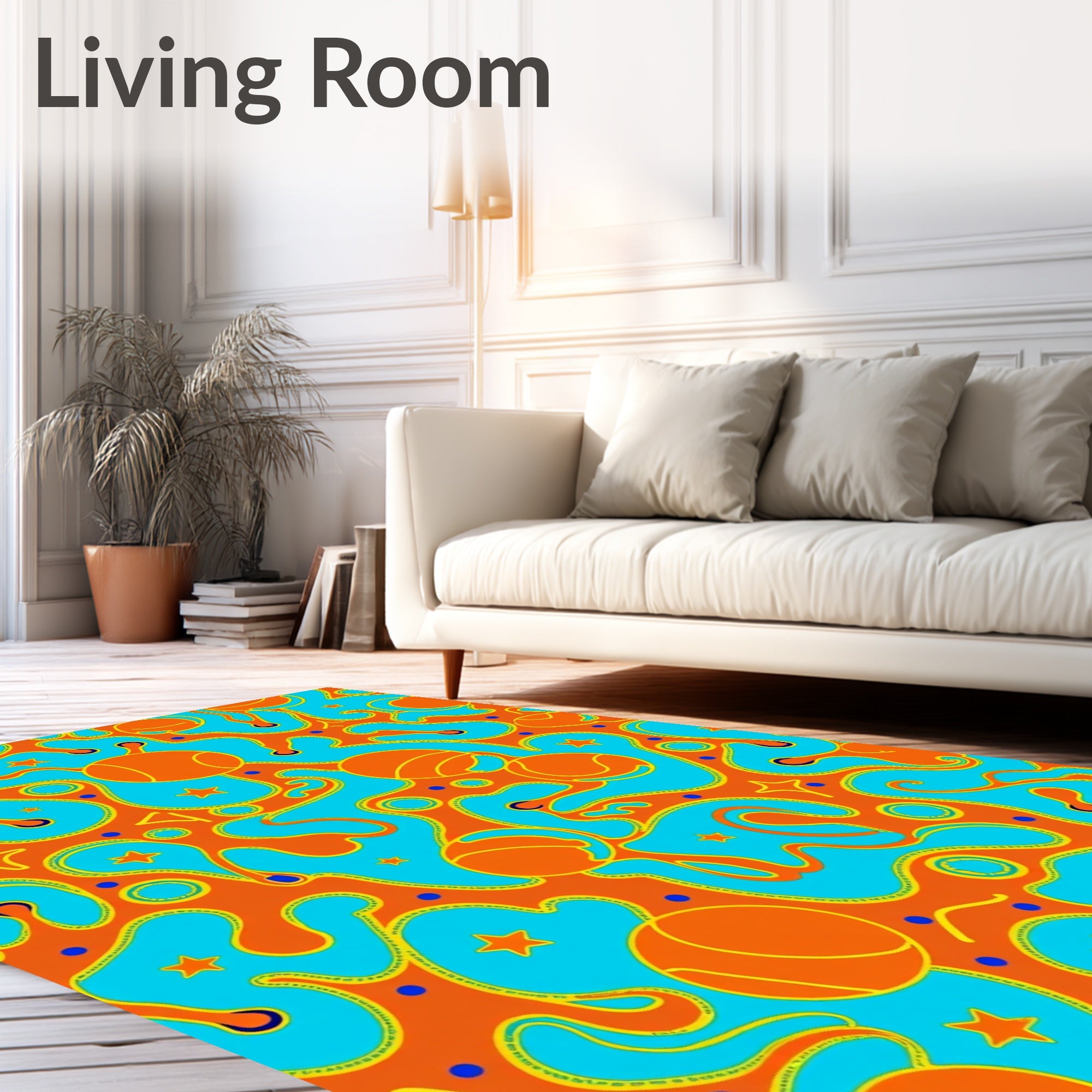Vibrant Orange Aqua Abstract Star Orb Rug