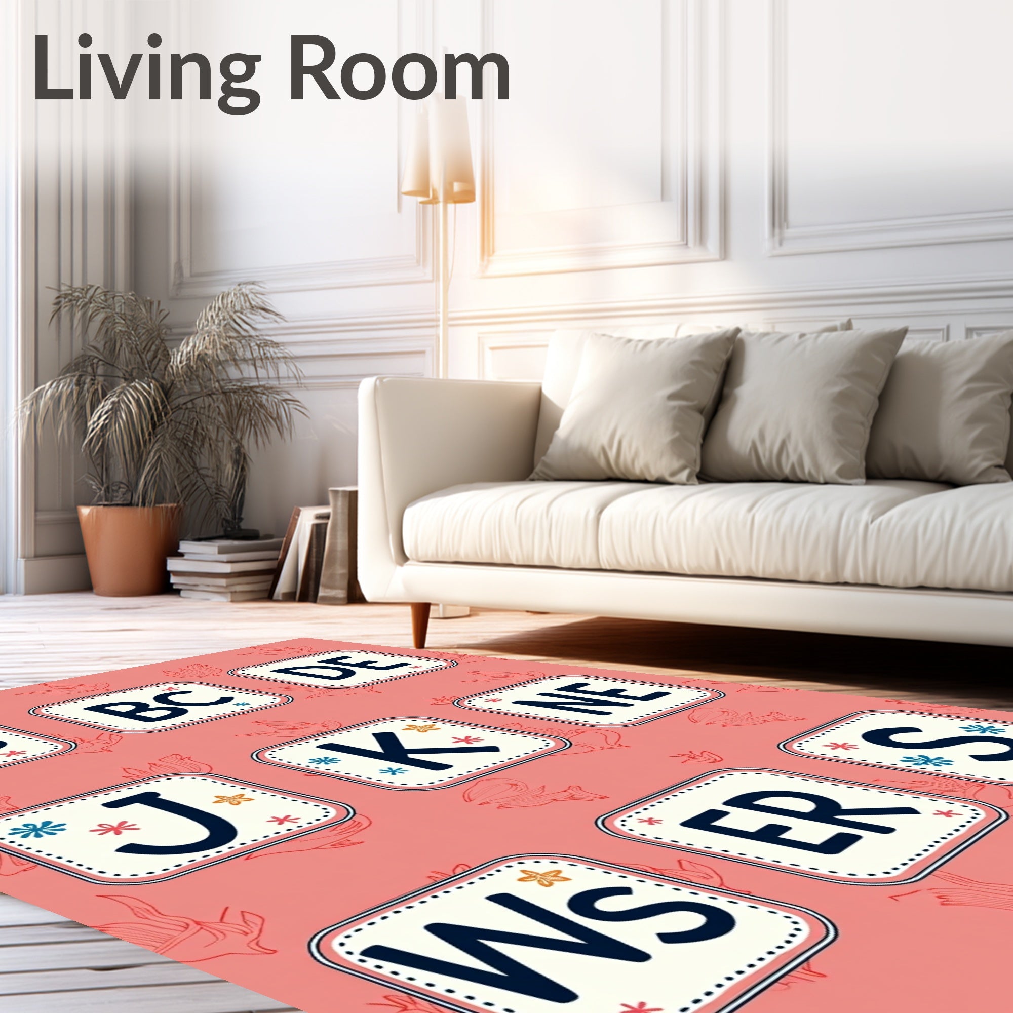 Coral Alphabet Blocks Whimsy Rug